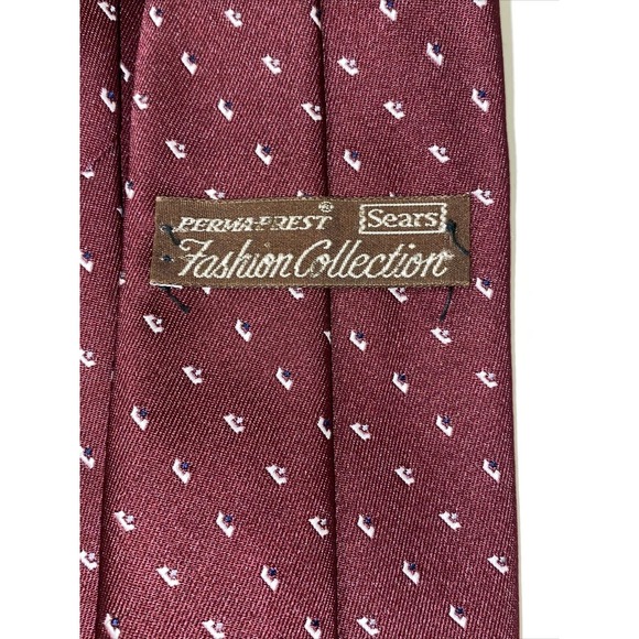 Vintage Sears Perma-Prest Fashion Collection Men's Neck Tie Maroon Block Print - Picture 4 of 4
